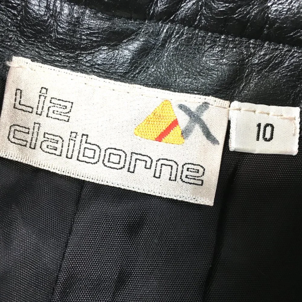 80s Vtg Black Leather High Waist Tapered Pants
